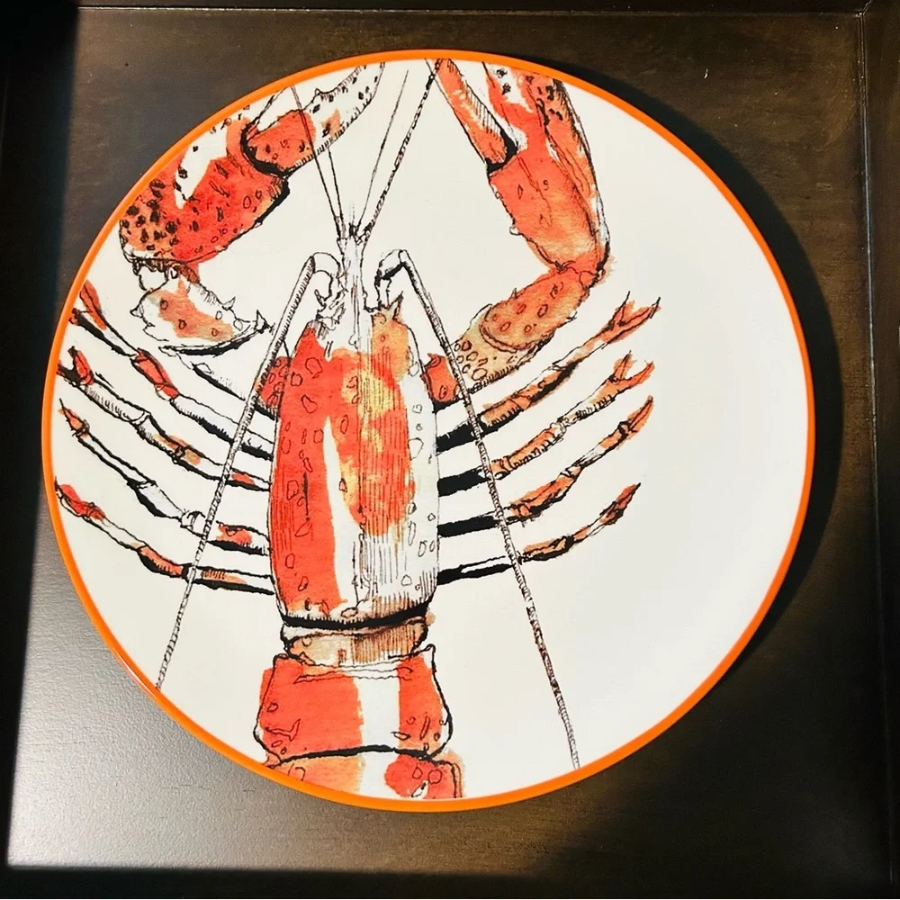 Williams Sonoma 2011 Seafood Boil Plate Dish Lobster white orange black